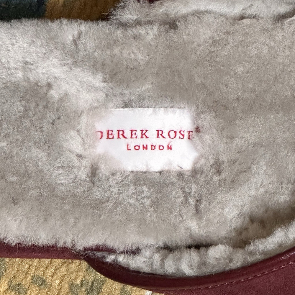 Derek Rose Mens Douglas Mule Slippers - Size 10 - Bordeaux Burgundy Sheepskin - Picture 7 of 8